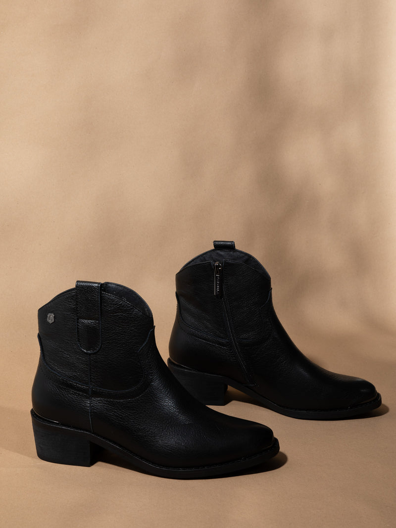 Carmela Black Cowboy Ankle Boots