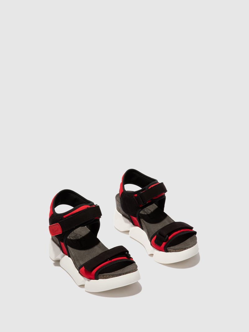 Fly London Velcro Sandals SIGO727FLY STRETCH/CUPIDO  RED/BLACK