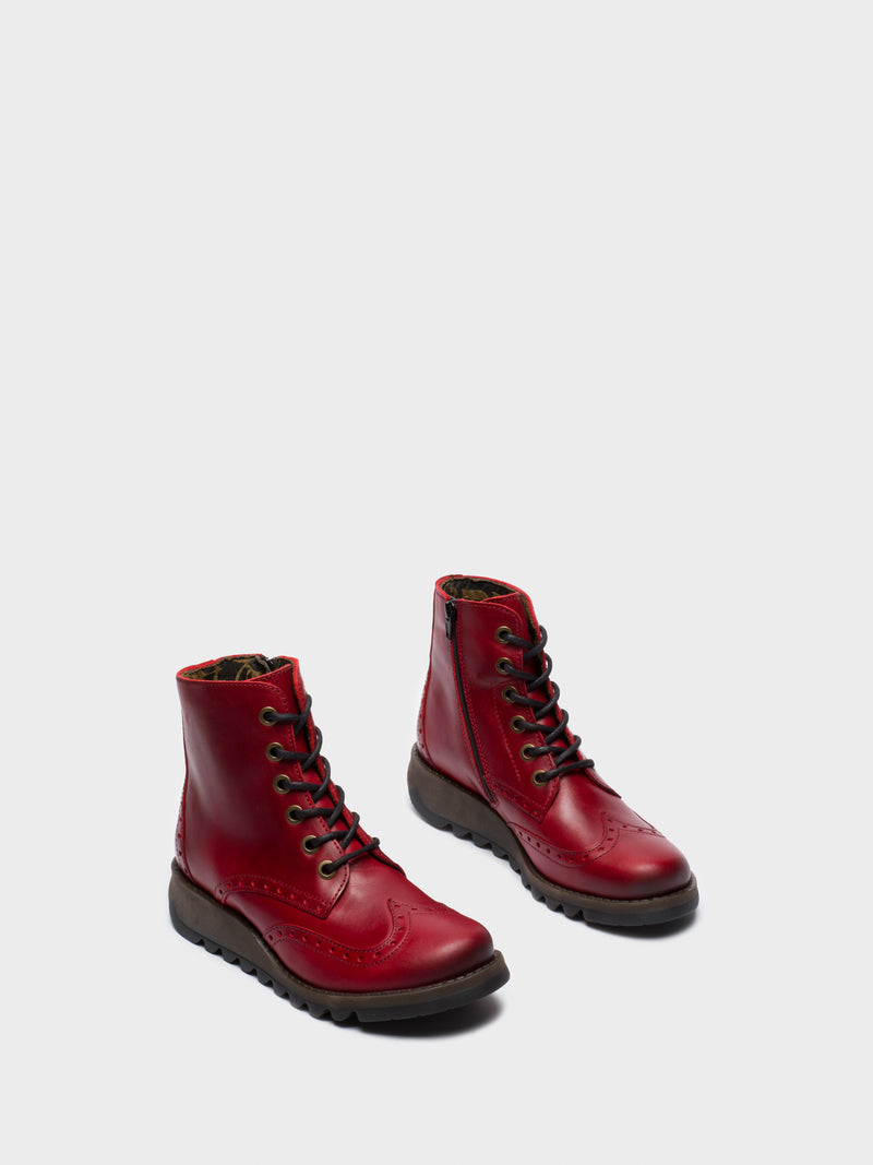 Fly London Red Lace-up Ankle Boots